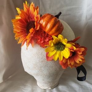 Autumn Harvest Sunflower & Pumpkin Fall Flower Crown